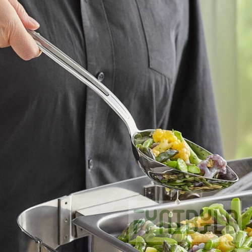 Vollrath 46729 Miramar® 4 oz. Stainless Steel Open Handle Slotted Oval Serving Spoon