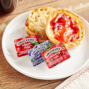 Smucker's Concord Grape Jelly, Apple Jelly, and Strawberry Jam 0.5 oz. Portion Cups - 200/Case Smucker's Concord Grape Jelly, Apple Jelly, and Strawberry Jam 0.5 oz. Portion Cups - 200/Case