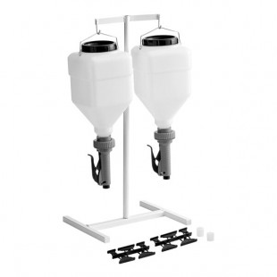 Asept 2-Piece 5 Liter Hanging Bottle Condiment Pump Dispenser Set with Adjustable Portion Control Handles and Stand