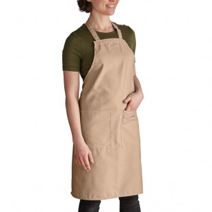 Intedge Beige Adjustable Poly-Cotton Bib Apron with 2 Pockets - 32 Intedge Beige Adjustable Poly-Cotton Bib Apron with 2 Pockets - 32
