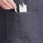 Acopa Kennett Blue Denim Standard Bistro Apron with Pocket and Black Webbing - 33