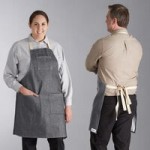 Acopa Kennett Blue Denim Standard Bistro Apron with Pocket and Black Webbing - 33