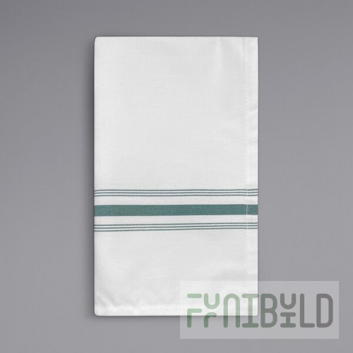 Oxford Super Blend Forest Green 100% Spun Polyester Bistro Striped Cloth Napkins 18