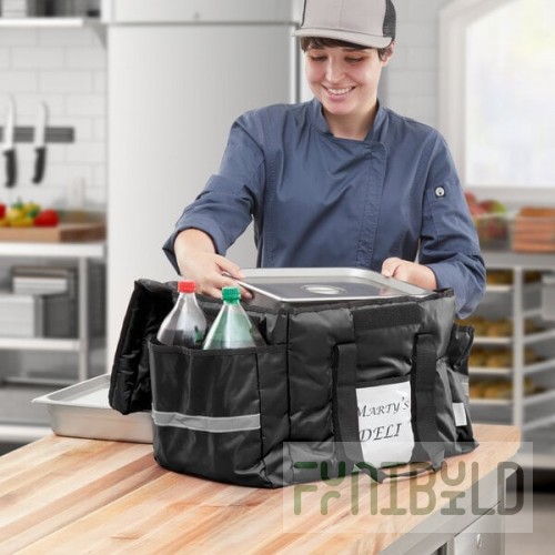 CaterGator Dash Black Nylon Heavy-Duty Insulated Soft-Sided Sandwich / Take-Out Delivery Bag - Holds (3) 12