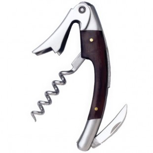 Franmara Curved Stainless Steel Waiter's Corkscrew with Dark Wood Inset Handle 3192