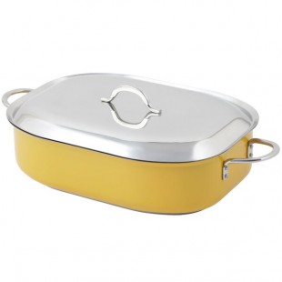 Bon Chef 60004CFCLD Classic Country French 7 Qt. Yellow French Oven with Lid, Handles, and Induction Bottom - 15