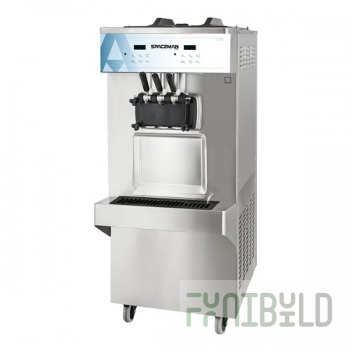 Spaceman 6378A-C Pressurized Dual Flavor High Output Twin Twist Free-Standing Soft Serve Ice Cream Machine with 2 Hoppers and 3 Dispensers - 208-230V