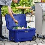 CaterGator CG65NVW Navy 65 Qt. Mobile Rotomolded Outdoor Cooler / Ice Chest