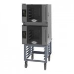 Cadco Bakerlux Station BLS-4HTR-1H 4-Shelf Half Size Heavy-Duty Digital Countertop Convection Oven with Right Side Door, Touch Control Panel, Ventless Hood, and Stand - 208-240V