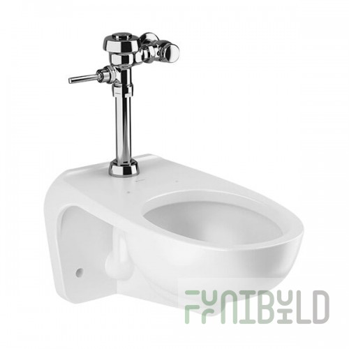 Sloan 24501001 ADA Height Elongated Wall-Mounted Manual Toilet with Royal 111 Polished Chrome Flushometer - 1.28 GPF