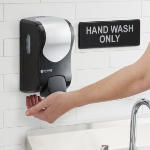 San Jamar S970BKSS Summit Rely Black Manual Hand Soap, Sanitizer, and Lotion Dispenser - 5 3/16 San Jamar S970BKSS Summit Rely Black Manual Hand Soap, Sanitizer, and Lotion Dispenser - 5 3/16