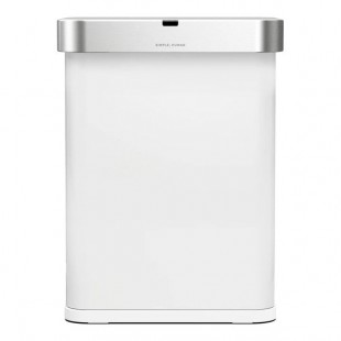 simplehuman ST2049 15.3 Gallon / 58 Liter White Stainless Steel Rectangular Sensor Trash Can with Voice and Motion Control and Liner Pocket