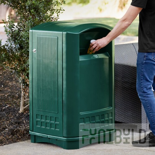 Rubbermaid® FG396400DGRN Plaza Dark Green Square Trash Can with Side Opening 50 Gallon