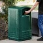 Rubbermaid® FG396400DGRN Plaza Dark Green Square Trash Can with Side Opening 50 Gallon