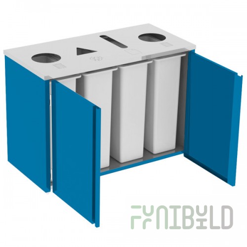 Lakeside 3418BL Stainless Steel Rectangular Refuse (2) / Recycle / Paper Station with Top Access and Royal Blue Laminate Finish - 48 1/2