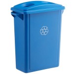 Lavex 16 Gallon Blue Slim Rectangular Recycle Bin with Bottle / Can Lid Lavex 16 Gallon Blue Slim Rectangular Recycle Bin with Bottle / Can Lid