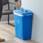 Lavex 16 Gallon Blue Slim Rectangular Recycle Bin with Bottle / Can Lid Lavex 16 Gallon Blue Slim Rectangular Recycle Bin with Bottle / Can Lid
