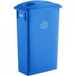 Lavex 16 Gallon Blue Slim Rectangular Recycle Bin with Bottle / Can Lid Lavex 16 Gallon Blue Slim Rectangular Recycle Bin with Bottle / Can Lid