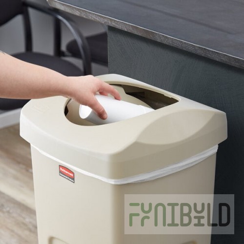 Rubbermaid® FG268988BEIG Untouchable 92 Qt. / 23 Gallon Beige Square Trash Can Drop Shot Lid