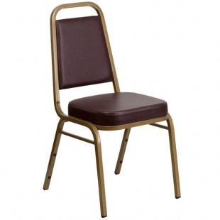 Flash Furniture FD-BHF-1-ALLGOLD-BN-GG Hercules Brown Vinyl Trapezoidal Back Stackable Banquet Chair with Gold Frame