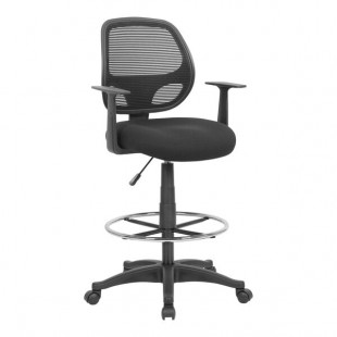 Boss Black Mesh / Fabric Drafting Stool with Footring and Fixed T-Arms Boss Black Mesh / Fabric Drafting Stool with Footring and Fixed T-Arms