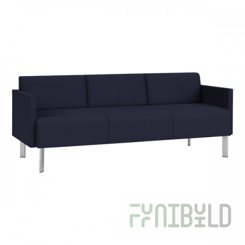 Lesro Luxe Lounge Series Open House Navy Fabric 3-Seat Sofa with Upholstered Arms and Steel Legs