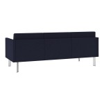 Lesro Luxe Lounge Series Open House Navy Fabric 3-Seat Sofa with Upholstered Arms and Steel Legs