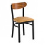 Lancaster Table & Seating Boomerang Black Finish Chair with Light Brown Vinyl Seat and Vintage Wood Back - Unassembled