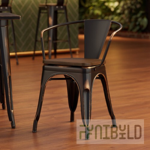 Lancaster Table & Seating Alloy Distressed Copper Indoor Arm Chair with Walnut Wood Seat