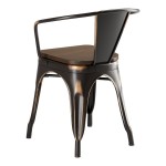 Lancaster Table & Seating Alloy Distressed Copper Indoor Arm Chair with Walnut Wood Seat