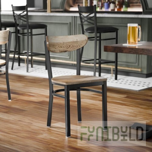 Lancaster Table & Seating Boomerang Black Finish Chair with Driftwood Seat and Back - Unassembled