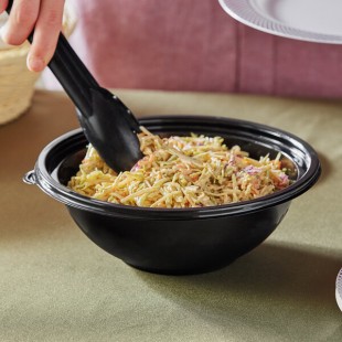 Visions 48 oz. Black PET Plastic Round Catering / Serving Bowl - 25/Pack Visions 48 oz. Black PET Plastic Round Catering / Serving Bowl - 25/Pack