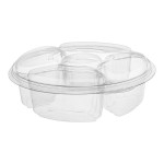 Inline Plastics Essentials 65 oz. Clear PET Plastic 5-Compartment Round Platter with Lid - 100/Case