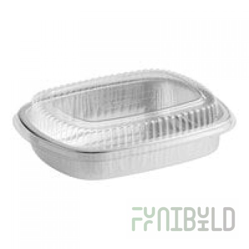 Choice Heavy Duty Smoothwall Silver Medium Oblong Foil Entree / Take-Out Pan with Dome Lid 47.4 oz. - 50/Case