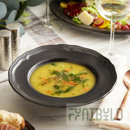 Acopa Condesa 11 oz. Matte Finish Armor Gray Scalloped Wide Rim Porcelain Bowl - Sample