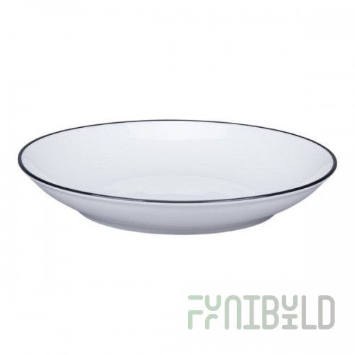 RAK Porcelain Rimz 42.25 oz. White Round Deep Coupe Porcelain Bowl with Black Rim - 12/Case