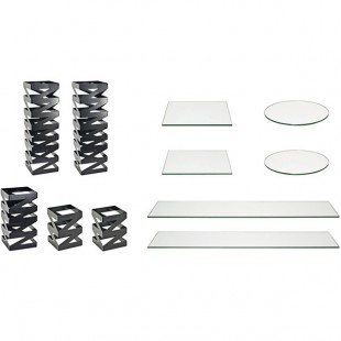 Front of the House Zig Zag 11-Piece Matte Black Stainless Steel Rectangular Riser Set with Clear Glass Buffet Boards