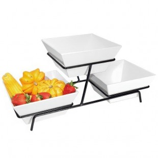 Cal-Mil SR2030-13 Black Two Tier Metal Wire Stand with Square Melamine Bowls - 9