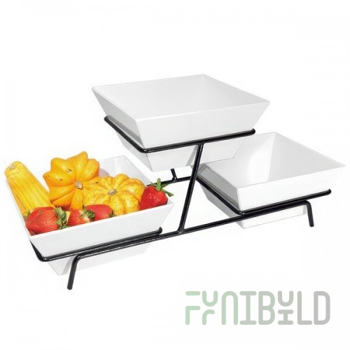 Cal-Mil SR2030-13 Black Two Tier Metal Wire Stand with Square Melamine Bowls - 9