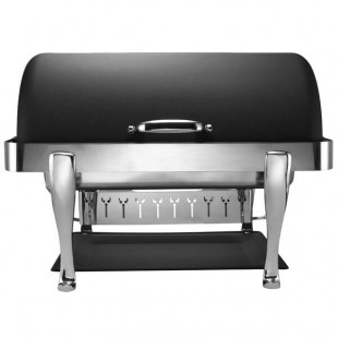 Bon Chef 19040CH-NERO Elite Rectangle 8 Qt. Dripless Nero Finish with Chrome Accents Roll Top Chafer with Roman Legs Bon Chef 19040CH-NERO Elite Rectangle 8 Qt. Dripless Nero Finish with Chrome Accents Roll Top Chafer with Roman Legs