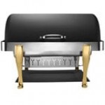 Bon Chef 19040CH-NERO Elite Rectangle 8 Qt. Dripless Nero Finish with Chrome Accents Roll Top Chafer with Roman Legs