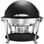 Bon Chef 19040CH-NERO Elite Rectangle 8 Qt. Dripless Nero Finish with Chrome Accents Roll Top Chafer with Roman Legs