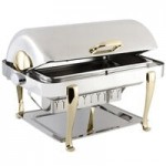 Bon Chef 19040CH-NERO Elite Rectangle 8 Qt. Dripless Nero Finish with Chrome Accents Roll Top Chafer with Roman Legs