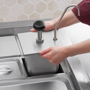 ServSense 0.4 fl. oz. Stainless Steel Pump Dispenser with 1/6 Size Vigor Hotel Pan