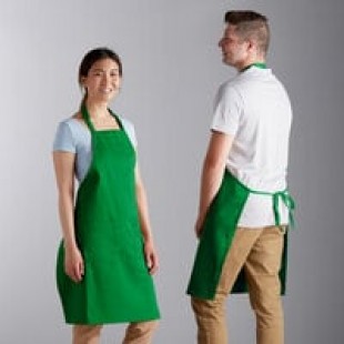 Choice Kelly Green Poly-Cotton Adjustable Bib Apron with 2 Pockets and Natural Webbing Accents - 32