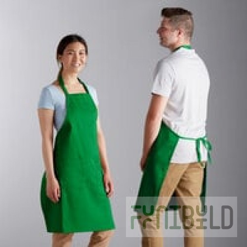 Choice Kelly Green Poly-Cotton Adjustable Bib Apron with 2 Pockets and Natural Webbing Accents - 32