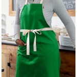 Choice Kelly Green Poly-Cotton Adjustable Bib Apron with 2 Pockets and Natural Webbing Accents - 32