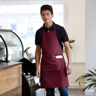 Choice Burgundy Poly-Cotton Standard Bib Apron with 2 Pockets - 34
