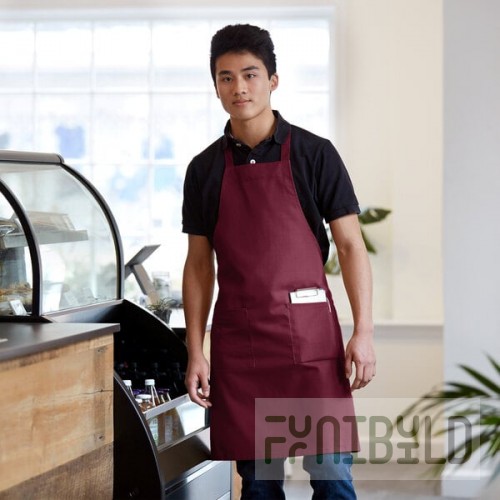 Choice Burgundy Poly-Cotton Standard Bib Apron with 2 Pockets - 34