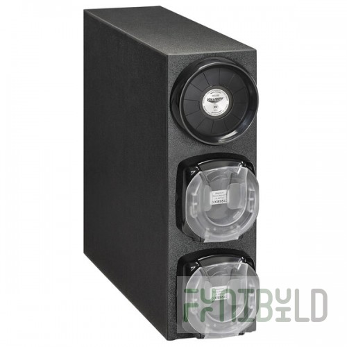 Vollrath K3V-LLC-A Black 1-Slot Vertical 8 - 44 oz. Standard Countertop Cup Dispenser Cabinet with 2 LidSaver® 3 Dispensers
